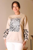 ZEBRA DESENLİ BEJ KADIN SWEATSHİRT  5591-2K5 thumbnail 1