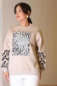 ZEBRA DESENLİ BEJ KADIN SWEATSHİRT  5591-2K5 thumbnail 2