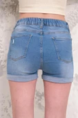 Kadın Likralı Duble Paça Yıpratmalı Denim Mini Şort thumbnail 8