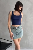 Taşlı Püsküllü Eskitme Mini Denim Etek thumbnail 3