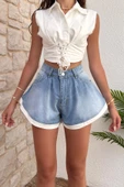 Kadın Regular Denim Mini Şort thumbnail 2