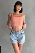 Beli Lastikli Pileli Duble Paça Denim Şort thumbnail 3