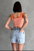 Beli Lastikli Pileli Duble Paça Denim Şort thumbnail 5