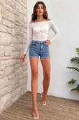 Kadın Duble Paça Denim Mini Şort thumbnail 1