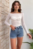 Kadın Duble Paça Denim Mini Şort thumbnail 3