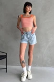 Beli Lastikli Pileli Duble Paça Denim Şort thumbnail 2