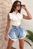 Kadın Regular Denim Mini Şort thumbnail 4