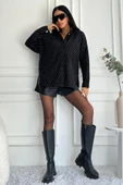 Kadın Oversize Taşlı Denim Siyah Ceket thumbnail 3