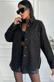 Kadın Oversize Taşlı Denim Siyah Ceket thumbnail 4