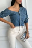 Kadın Regular Tek Omuz Denim Mavi Gömlek thumbnail 11