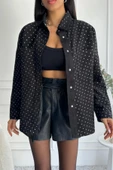 Kadın Oversize Taşlı Denim Siyah Ceket thumbnail 1