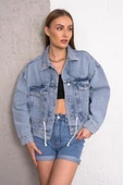 Kadın Oversize Bel Ayarlamalı Denim Ceket thumbnail 11