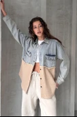 Yarı Eskitme Denim Detaylı Gömlek thumbnail 1