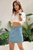 Kadın Dikişsiz Denim Mini Etek thumbnail 4