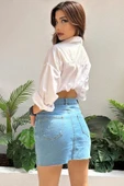 Kadın Dikişsiz Denim Mini Etek thumbnail 5