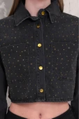 Kadın Taşlı Crop Denim Ceket thumbnail 5