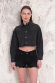 Kadın Taşlı Crop Denim Ceket thumbnail 1