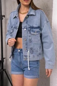 Kadın Oversize Bel Ayarlamalı Denim Ceket thumbnail 10