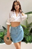 Kadın Dikişsiz Denim Mini Etek thumbnail 2