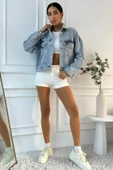 Kadın Oversize Denim Mavi Ceket thumbnail 8