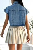 Kadın Crop Oversize Mavi Denim Yelek thumbnail 12