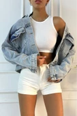 Kadın Oversize Denim Mavi Ceket thumbnail 9