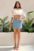 Kadın Dikişsiz Denim Mini Etek thumbnail 1