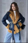 Kemerli Denim Kürk Ceket thumbnail 5