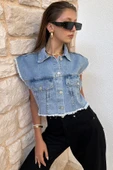Kadın Püsküllü Denim Yelek thumbnail 3