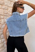 Kadın Püsküllü Denim Yelek thumbnail 5