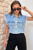 Kadın Püsküllü Denim Yelek thumbnail 4