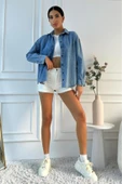 Kadın Oversize Mavi Denim Gömlek thumbnail 8