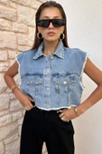 Kadın Püsküllü Denim Yelek thumbnail 1