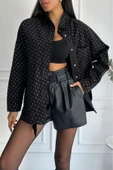 Kadın Oversize Taşlı Denim Siyah Ceket thumbnail 5