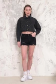 Kadın Taşlı Crop Denim Ceket thumbnail 8