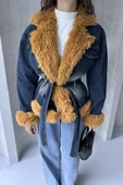 Kemerli Denim Kürk Ceket thumbnail 3