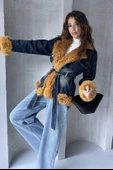Kemerli Denim Kürk Ceket thumbnail 4