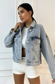 Kadın Oversize Denim Mavi Ceket thumbnail 5