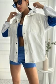 Kadın Oversize Çıkarılabilir Kapüşonlu Denim Bej Ceket thumbnail 3