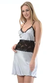 Gri Dantelli Saten Gecelik - M-386 thumbnail 1