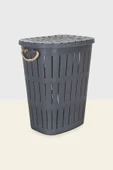 Buclee Antrasit Ahşap Görünümlü Halatlı Kirli Sepeti thumbnail 1
