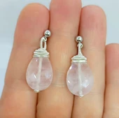 2261 Pembe Kuvars el yapımı küpe thumbnail 6