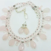 2260 Pembe Kuvars çift sıralı el yapımı kolye thumbnail 1