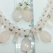 2260 Pembe Kuvars çift sıralı el yapımı kolye thumbnail 3