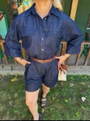 Kadın Denim Gömlek Şort Takım Lacivert thumbnail 2
