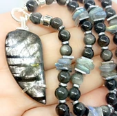 2223 Hypersthene gümüş Obsidyen Labradorit el yapımı kolye thumbnail 8