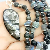 2223 Hypersthene gümüş Obsidyen Labradorit el yapımı kolye thumbnail 1