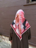 Pamuklu Flora Desen Eşarp-Bordo/Siyah thumbnail 2