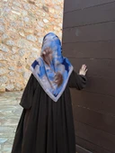 Pamuklu Flora Desen Eşarp-İndigo thumbnail 1