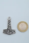 Thor Mjollnir Hammer Gümüş Kaplama Örme Zincir Kolye thumbnail 4